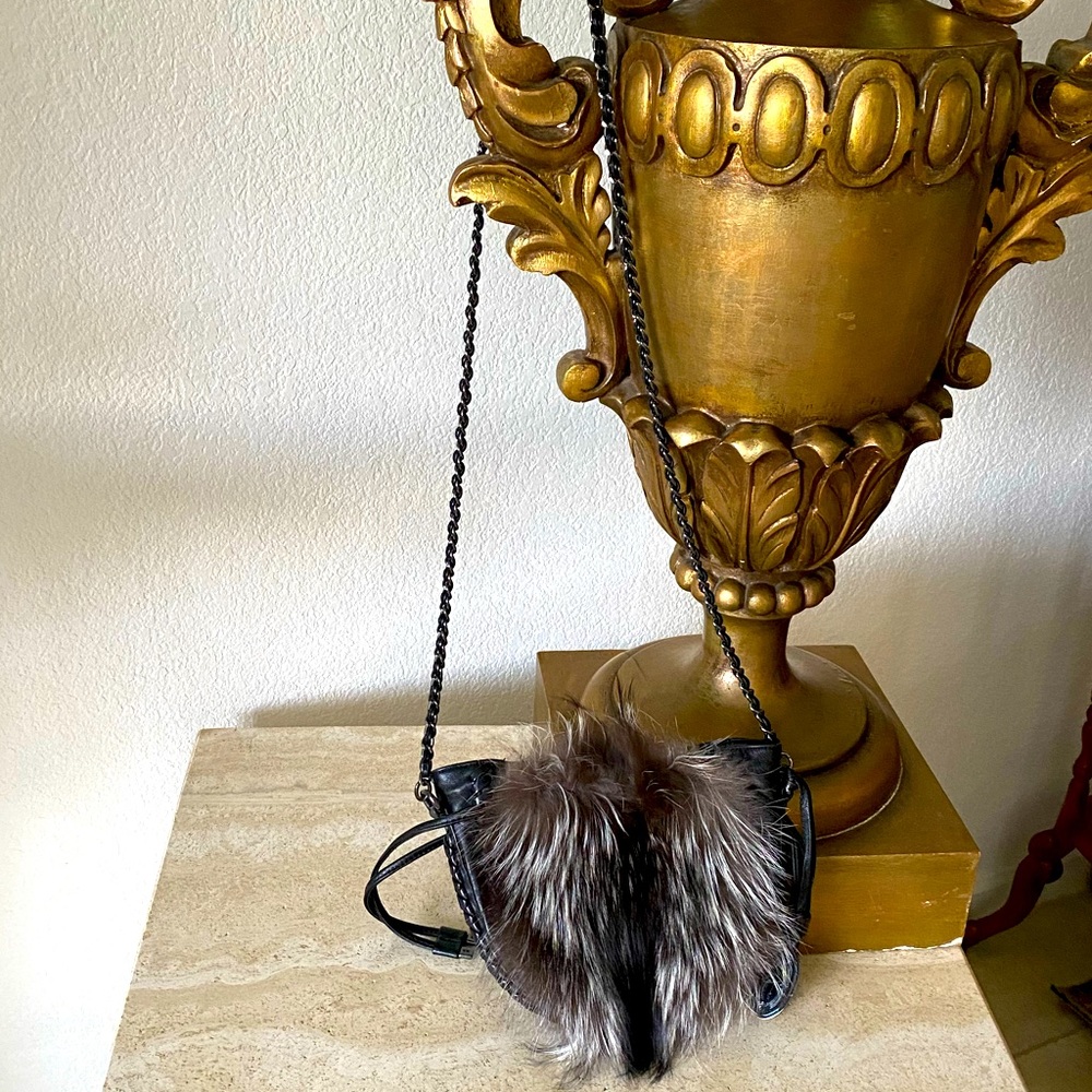 ELIE TAHARI Lamb leather and fox-fur accent cross-body bag - Picture 2 of 5